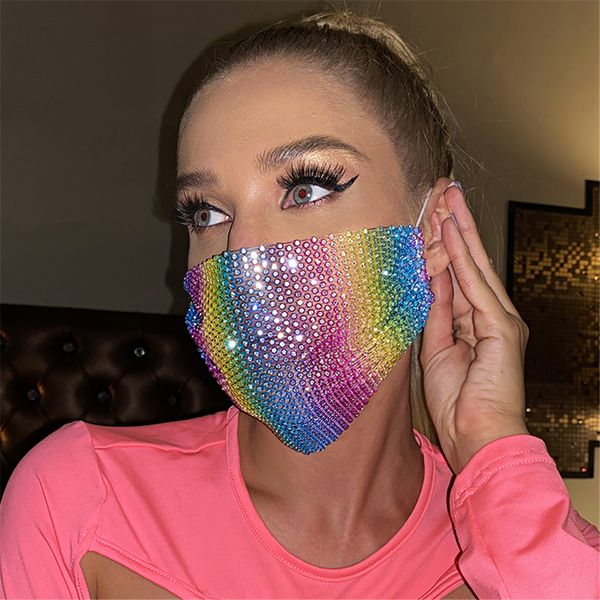 

rhinestone mask breathable inlaid diamond mask thin mesh party flash diamond mask with diamond jewelry female