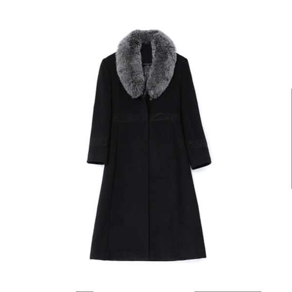 

wywan winter woolen coat women black wool waist fur collar loose fashion jacket 211018