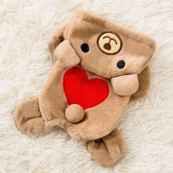 

love heart shape bear costume winter padded four-legged clothes for small and medium-sized dogs soft fluff comfortable warm dog apparel