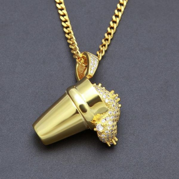 

pendant necklaces hip hop styrofoam cup bling cubic zircon iced out charm cuban link chains for women & men fashion jewelry, Silver