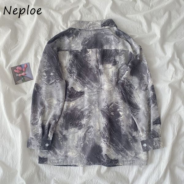 

neploe vintage print loose blouse women turn down collar long sleeve single breast blusas spring all match shirt femme 210510, White