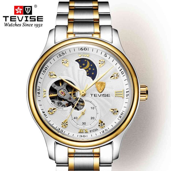 

watch swiss tevise tewis business trend fashion men's automatic mechanical waterproof inlaid with diamond, Slivery;brown