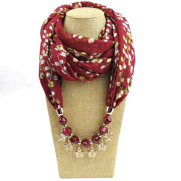 

necklace with pendant for women long chiffon printing necklaces beads neck accessories 11 colors choose chokers, Golden;silver