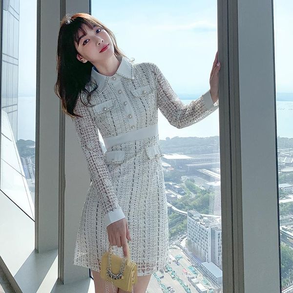 

casual dresses autumn elegant french style dress women single breasted long sleeve slim spring wear birthday party clothes, Black;gray