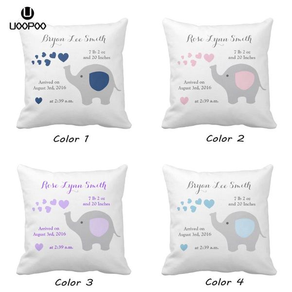 

custom kids cushion cover navy blue purple elephant pillow square polyester children case boy and girl birth stats cushion/decorative