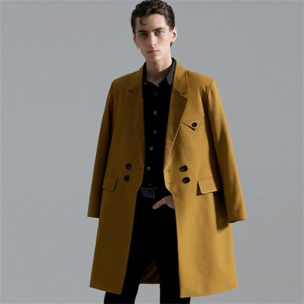 

men's suits & blazers mid-length suit jacket blazer homme americana hombre autumn winter loose clothes black yellow chaquetas y america, White;black