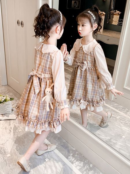 

luxury casual dresses girls' plaid drs summer drs 2021 children's foreign style lolita princs little girl spring and autumn skirt, Black;gray