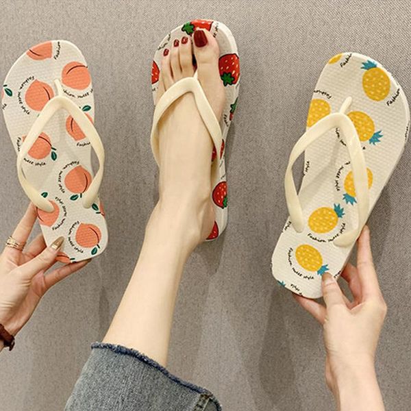 

flip flops women summer fruit shoes cute seaside vacation non slip beach sandals and slippers casual girl, Black