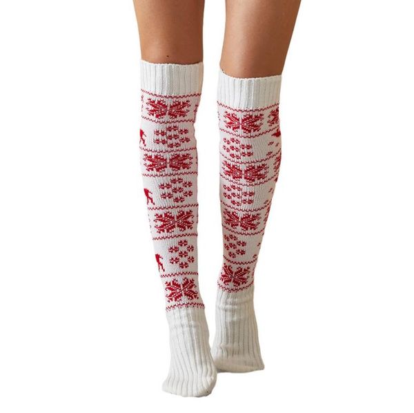 Xmas meias mulheres de Natal de malha coxa altas meias macio acolhedor alk snowflake sobre knee boot hosiery vermelho branco cinza