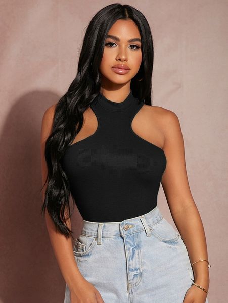 

sxy mock neck rib-knit tank m1nt#, White