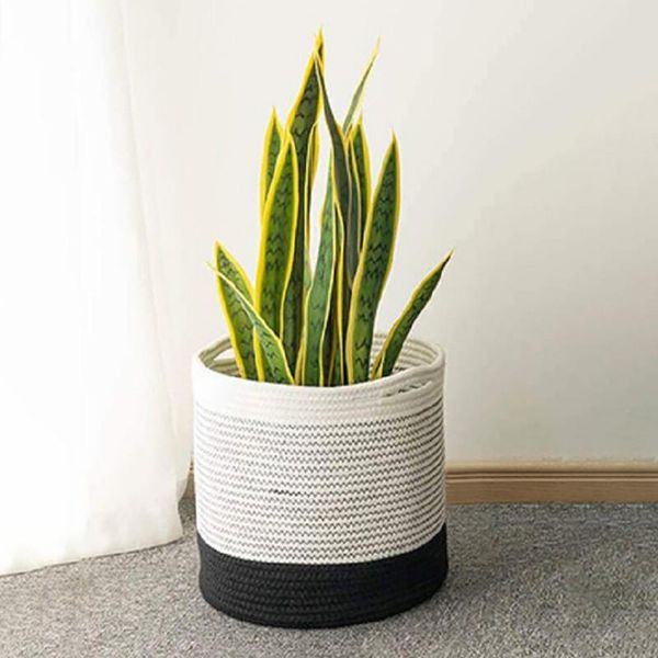 

storage baskets cotton rope woven flower pot circular basket home hanging decoration boxes garden planter laundry