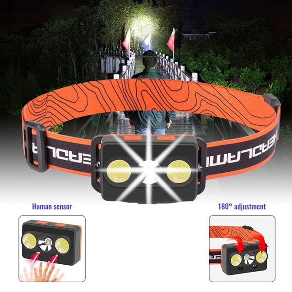 

headlamps portable mini xpe+cob led usb rechargeable camping head lamp magnet sensing headlights for fishing