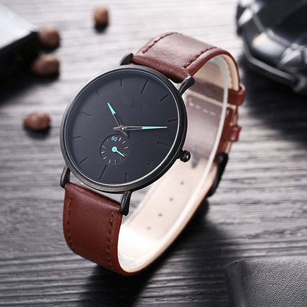 

thin section milan strap quartz wristwatches student two and a half hands non-mechanical men's watch black brown belt stainless steel w, Slivery;brown