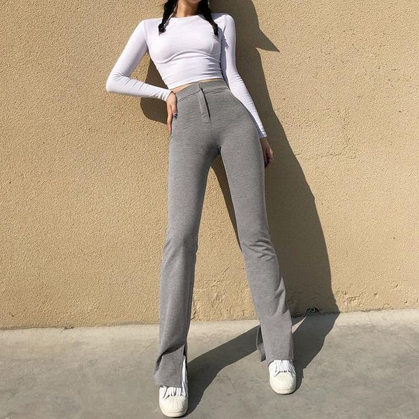 

women's jeans fashion trend solid color high waist tight-fitting casual sports flared pants wide trouser legs trousers 2021 style, Blue