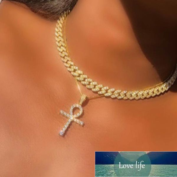 

pendant necklaces hip hop multilayer crystal cuban chain choker iced out cross rhinestone necklace for women rapper jewelry gift factory pri, Silver