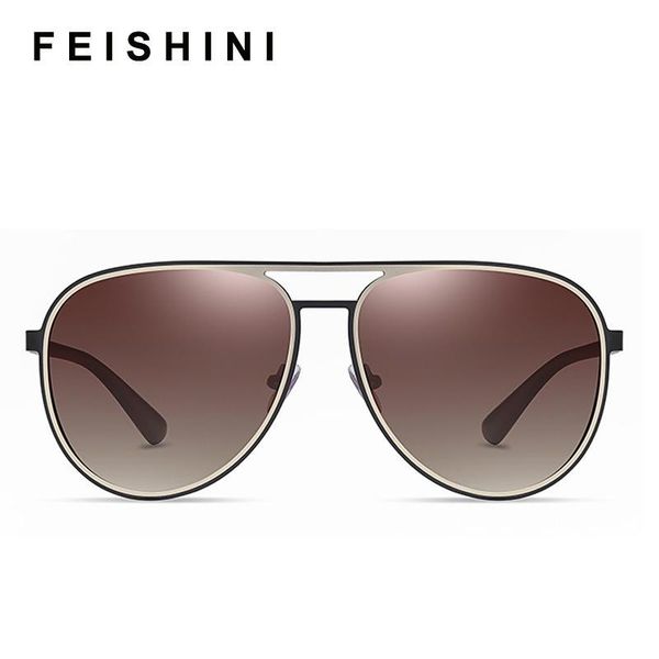 

feishini big frame uv protection female sun glasses clear polaroid lens driver aluminum polarized sunglasses men pilot blue, White;black