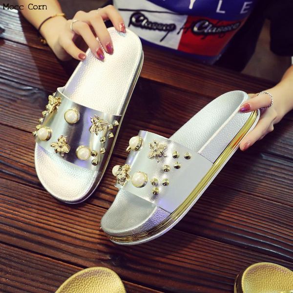 

summer women platform bee slippers gold silver bling glitter thick bottom flip flops fashion slides sandals beach, Black