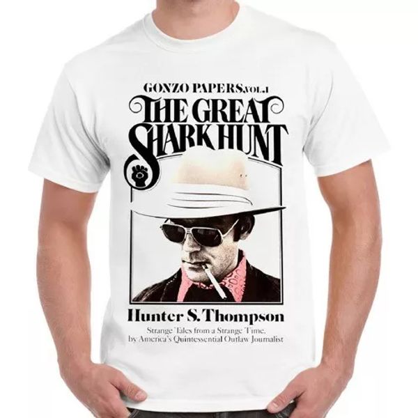 

hunter s thompson the great shark hunt retro t shirt 1167, White;black