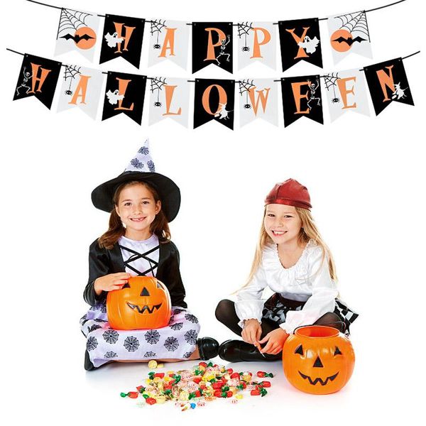 

party decoration 1set happy halloween banner letter pull flag horror spooky pumpkin ornaments supplies