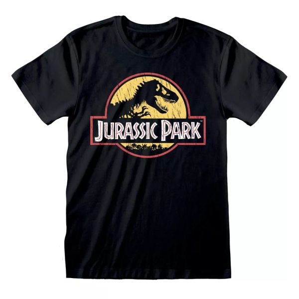 

jurassic park original logo distressed licensed men t-shirt, White;black