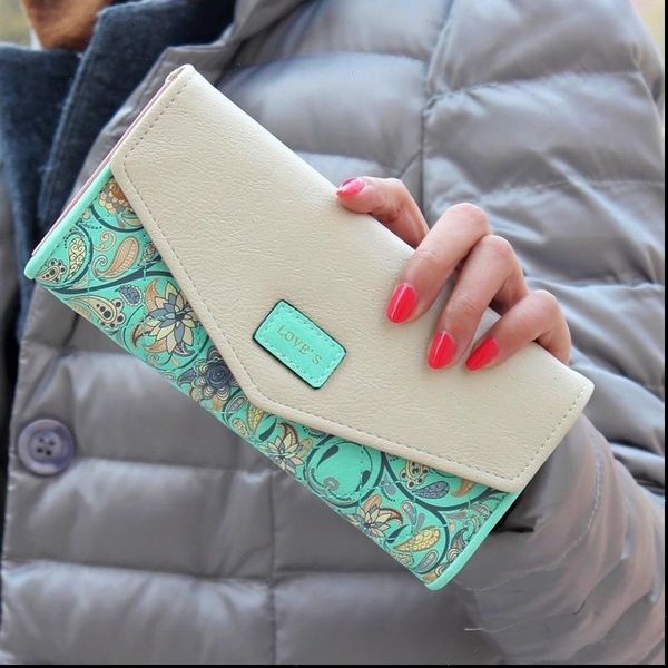 

fashion flower patter envelop designer women wallets card holder synthetic leather female ladies purse, Red;black