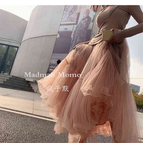 

women fashion gauze a-line skirt autumn and winter high waist solid color elegant skirts q729 210527, Black