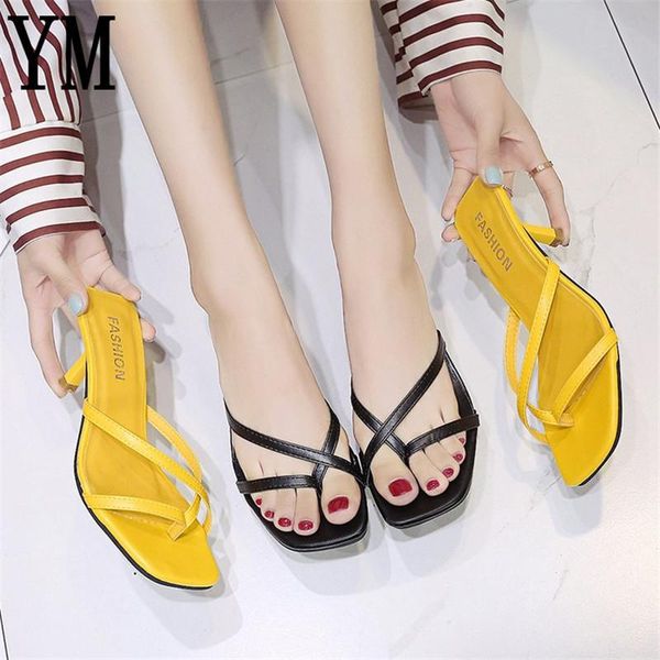

gladiator women sandals high heels shoes fashion slip-on cross strap flip flops thin heel pumps square toe big 34-43, Black