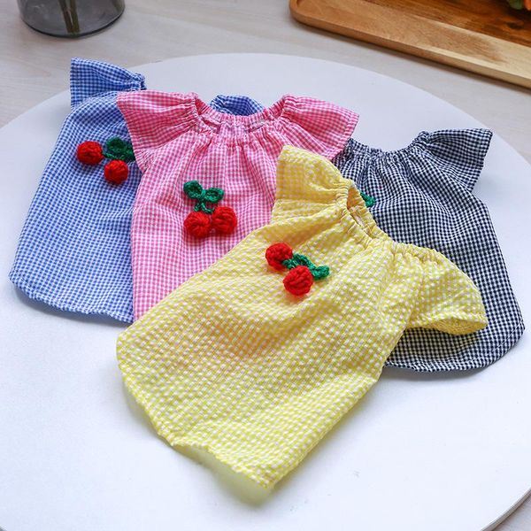 

dog apparel lattice clothes shirt sweet pet clothing forsmall dogs cute spring summer cherry pendant chihuahua fashion ropa para perro