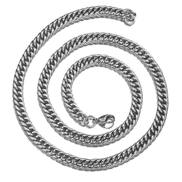 

fashion 9mm 316l stainless steel silver color double cuban curb link chain mens womens necklace or bracelet unisexs hip-hop gift chains