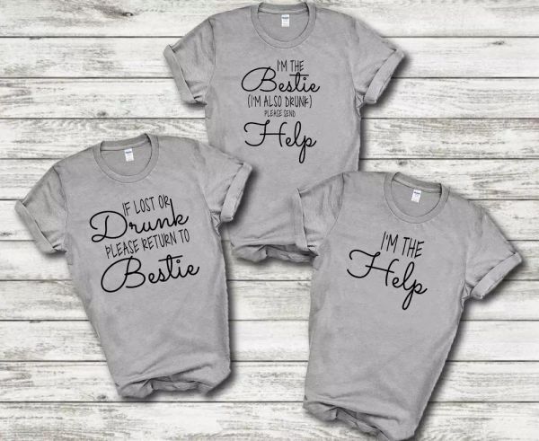 

if lost return to drunk e get help i'm help funny matching friends t-shirt, White;black