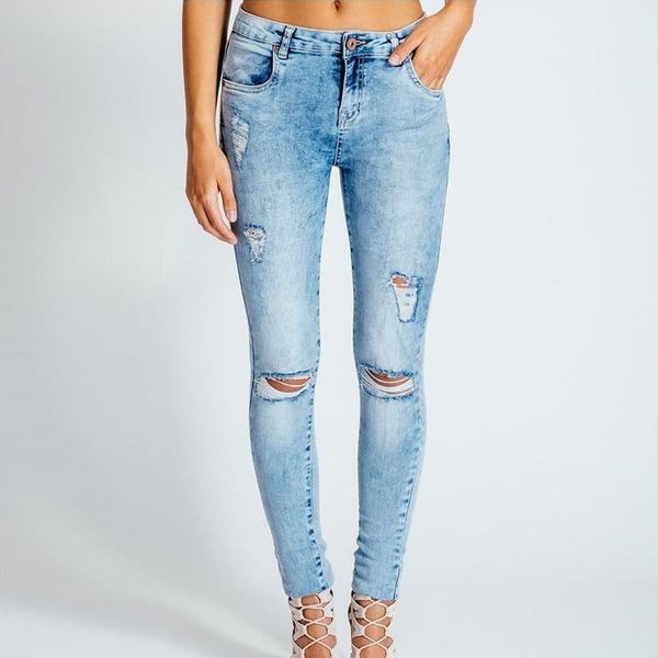 

women's jeans stretch ripped women slim broken denim pants capris female elastic hole torn trousers boyfriend stylish plus size clothin, Blue