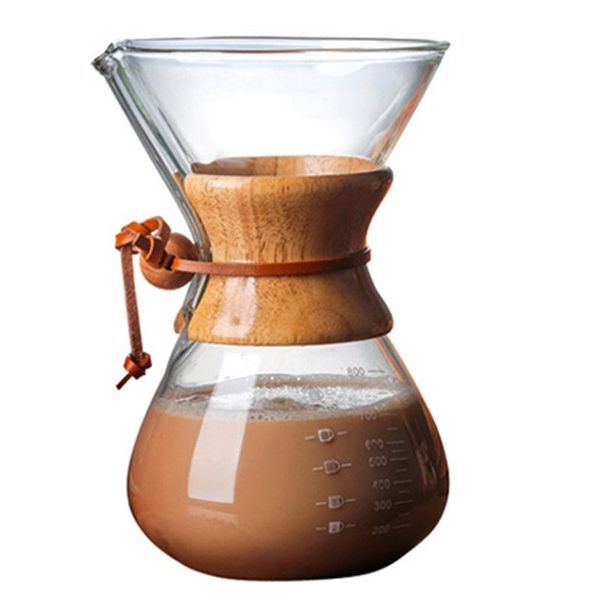 

coffee pots 800ml pour over maker with glass carafe and reusable filter manual dripper brewer real light brown wood sleev