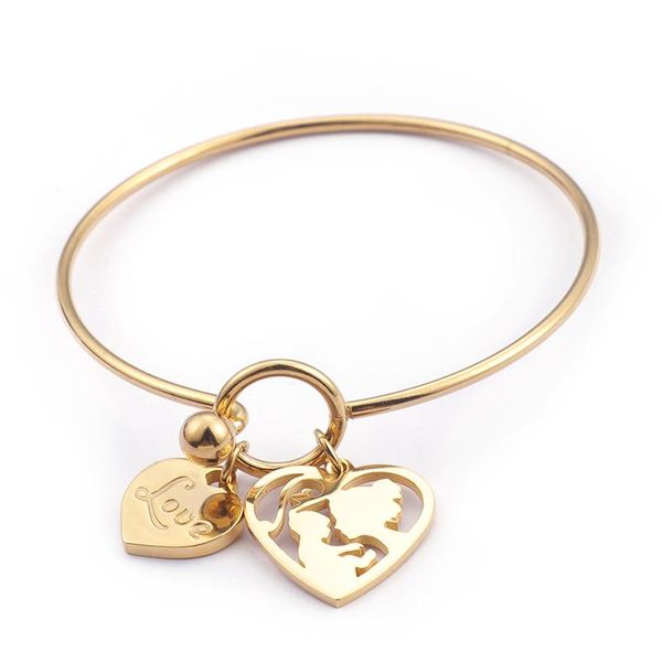 Meninas da moda meninas de ouro prata ouro aço inoxidável meninos corações mamãe pulseiras pulseiras pulseras joalheria mãe presente de presente