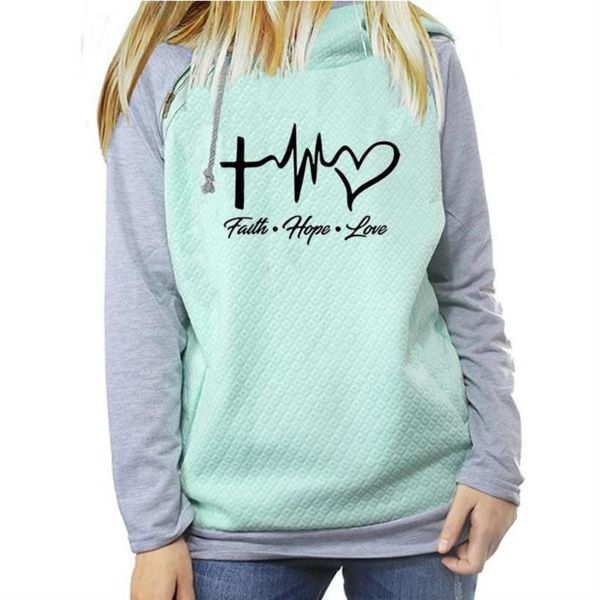 

faith hope love letters print hoodies for women zipper decoration kawaii sweatshirts female clothings loose harajuku women's &, Black