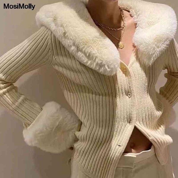 

women's sweaters mosimolly winter furry collar sweater cardigan women removable knit jumper party club coats dlpp, White;black
