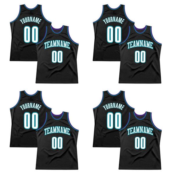 Custom Black-Teal-2 autêntico reminiscente camisa de basquete