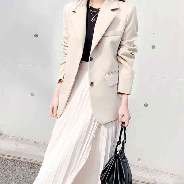 

women's suits & blazers irmÃ£ fara nova primavera outono blazers feminino sÃ³lido solto casual Ãºnico breasted jaqueta plus size senh, White;black