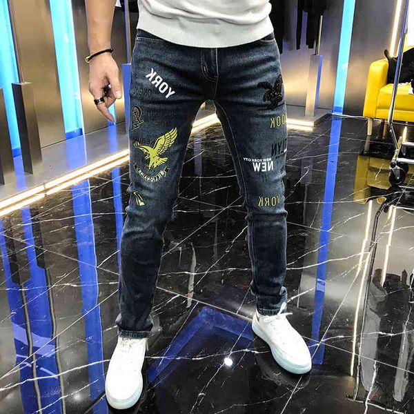 

jean autumn fashion jeans embroidered eagle letter pale blue printing