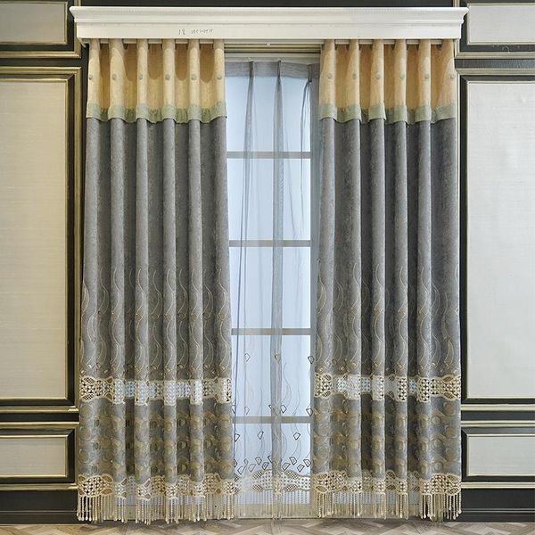 

chenille thick insulation curtains european-style high-end hollow embroidered living room bedroom balcony curtain & drapes