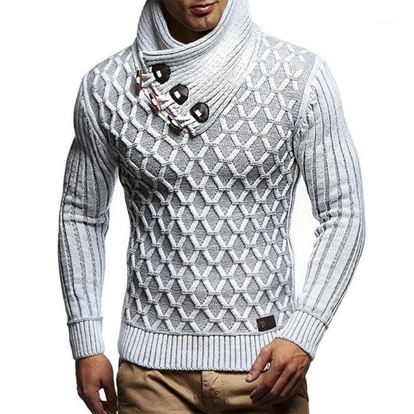 

men's sweaters fashion autumn and winter creative geometric pattern pullover sweater casual oblique leather button turtleneck, White;black