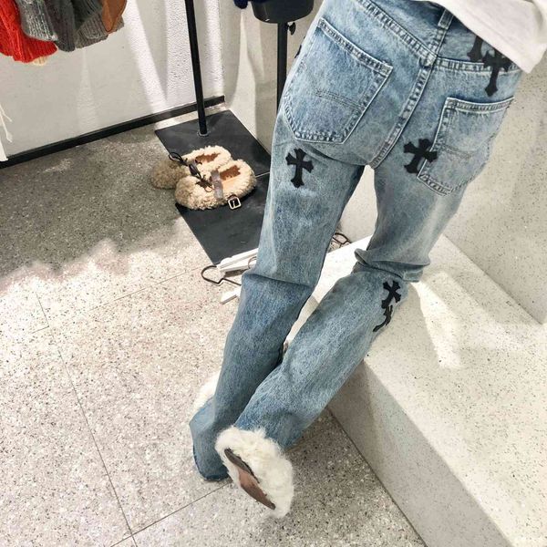 

ch brand crosin cross hancro quality chomehearts leather 2021 spring trumpet high waist wide leg long floor dragging jeans, Blue