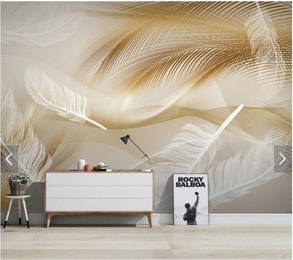 

custom 3d papel de parede, feather gold line murals for living room sofa bedroom background home decor wallpaper wallpapers