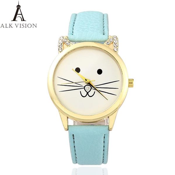 

wristwatches 2021 women watches girl quartz watch cute cat face wristwatch female fashion casual student cartoon ears leather relogio, Slivery;brown
