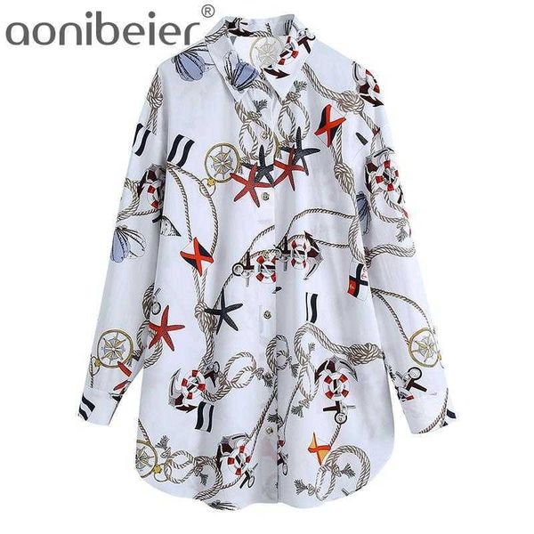 

women fashion printing oversized shirt female turndown collar long sleeve blouse casual lady loose blusas 210604, White