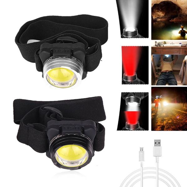 

powerful led headlight portable cob headlamp built-in usb rechargeable battery for camping fishing headlamps