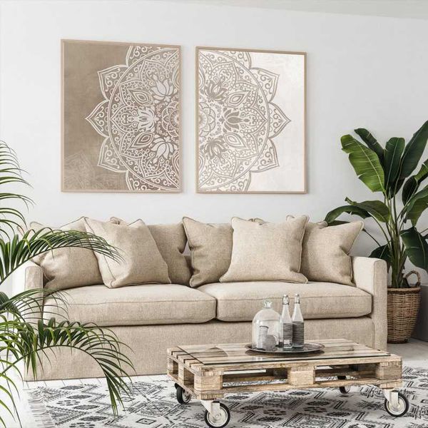 

paintings original beige taupe mandala wall art posters print boho neutral color canvas painting living room bedroom nordic decor home