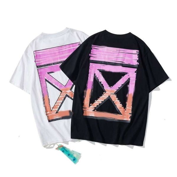 

summer fashion brand casual pink gradient round neck pullover short sleeve men's and women's t shirt, White;black
