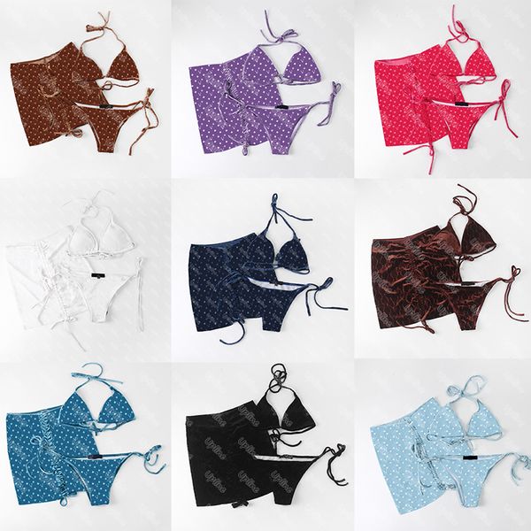 

velvet bikini 3 piece set letter pattern jacquard swimwear beachwear ladies summer holiday swimming surfing wear, White;black