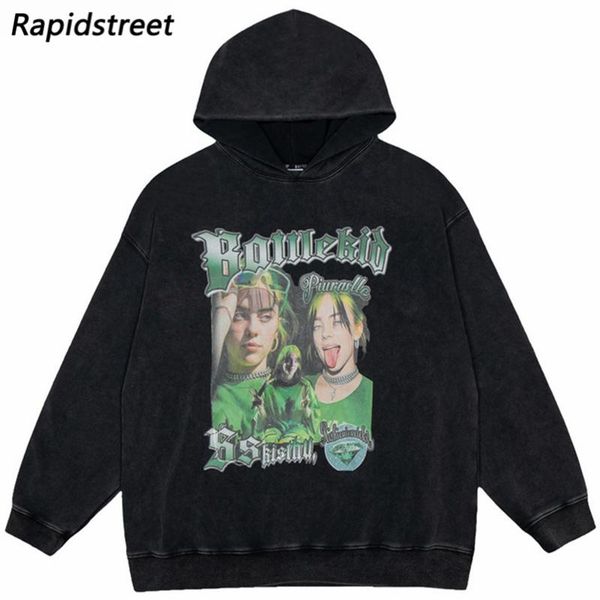 

men's hoodies & sweatshirts streetwear sweatshirt hip hop washed hoodie girls letter print hooded pullover 2021 men harajuku cotton loo, Black