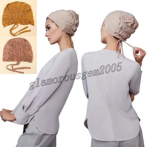 

muslim women elastic adjustable inner hijab underscarf caps soft cotton head wrap turban bonnet islamic headscarf headcover, Blue;gray